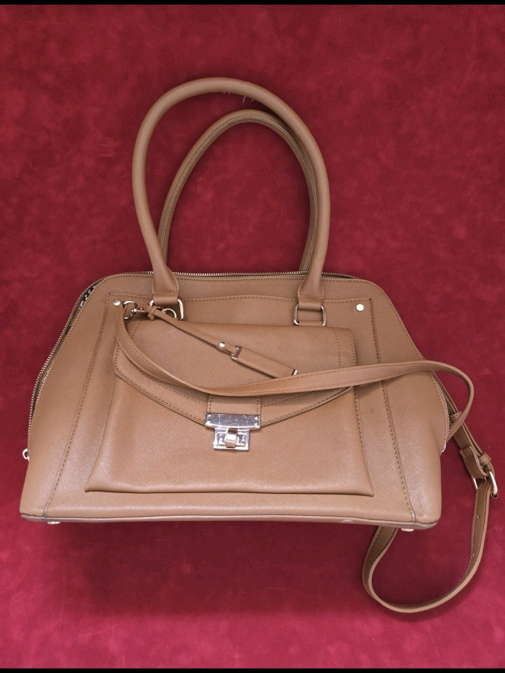 Madison West Tan Crossbody Satchel with Top Handles